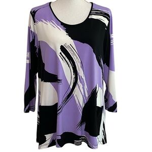 SUN KIM - SIZE MEDIUM - THE LAYLA TUNIC TOP - ABSTRACT PAINT BRUSH STROKES 🇺🇸B14